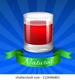 vector glass of juice with raspberry isolated on blue background