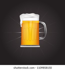 Vector glass of light beer with foam on dark background. Design for background and poster.