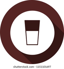 Vector. Glass with liquid in a white circle on the background of a circle of maroon color