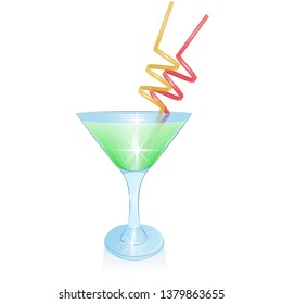 Vector glass of margarita, realistic cocktail with straw for drink isolated on white. Color illustration summer alcohol drink. Vector EPS 10 illustration