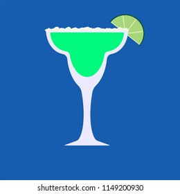Vector glass of margarita with slice of lime and salt on top glass 