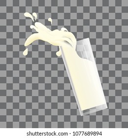 Vector of glass of milk with splash and drops on transparent background
