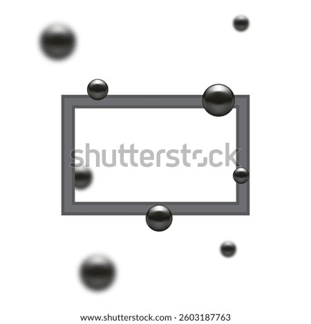 Vector glass morphism. Space for text, banner. Transparency effect. Place for awesome title. Glass morphism frame. Set of black spheres. Dark frame