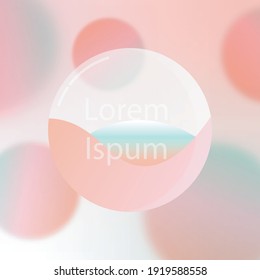 Vektorgrafik. Glasmorphismus. 3D Glaseffekt transparenter Ball mit Text. unscharfer Hintergrund. Modernes Design. Lorem Ipsum.