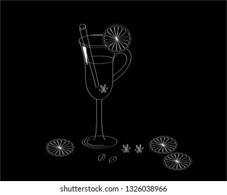vector glass with mulled wine with spices and slices of lemon