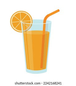 Vector glass with orange juice with orange drinking straw isolated on white. EPS 10