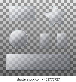 Vector glass plates set, square, rectangle, round and star. Photo realistic vector illustration.