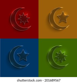Vector glass ramadan icons set. circle and square variants