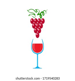 Vector Glass of Red Wine and Grape Isolated on White Background. Wineglass Symbol. Glassware Concept. Liqueur Cup.