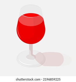 Vektorglas-Rotwein auf weißem Hintergrund. Isometrische Sommerkollektionsgrafik.
