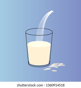 Vector glass of rice milk with nuts. Vegan alternative organic milk splash pour in glass. Non dairy drink. Isolated transparent illustration. Healthy food, diet and nutrition concept
