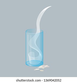 Vector glass of rice milk with nuts. Vegan alternative organic milk splash pour in glass. Non dairy drink. Isolated transparent illustration. Healthy food, diet and nutrition concept