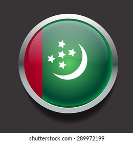 Vector glass round flag of the country Turkmenistan