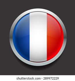 Vector glass round flag of the country France