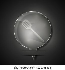 Vector glass slotted kitchen spoon icon on gray background. Eps 10