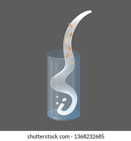 Vector glass of spelt milk with nuts. Vegan alternative organic milk splash pour in glass. Non dairy drink. Isolated transparent illustration. Healthy food, diet and nutrition concept