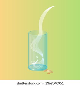 Vector glass of spelt milk with nuts. Vegan alternative organic milk splash pour in glass. Non dairy drink. Isolated transparent illustration. Healthy food, diet and nutrition concept