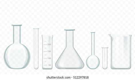 Vector glass test tubes isolated on white. Laboratory glassware equipment
