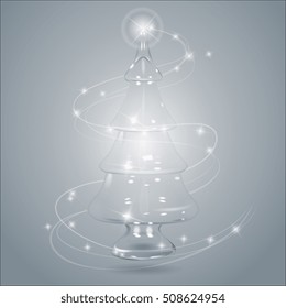 Vector Glass Transparent Christmas Tree Card