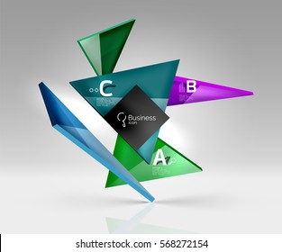 Vector glass triangles composition on grey 3d background. Abstract background for workflow layout, diagram, number options or web design