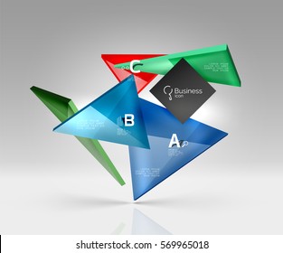 Vector glass triangles composition on grey 3d background. Abstract background for workflow layout, diagram, number options or web design