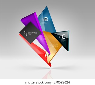 Vector glass triangles composition on grey 3d background. Abstract background for workflow layout, diagram, number options or web design