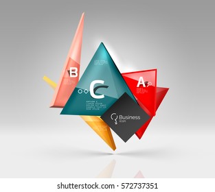 Vector glass triangles composition on grey 3d background. Abstract background for workflow layout, diagram, number options or web design