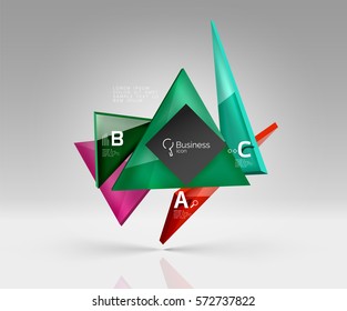 Vector glass triangles composition on grey 3d background. Abstract background for workflow layout, diagram, number options or web design