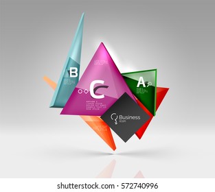 Vector glass triangles composition on grey 3d background. Abstract background for workflow layout, diagram, number options or web design