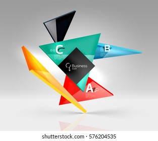 Vector glass triangles composition on grey 3d background. Abstract background for workflow layout, diagram, number options or web design