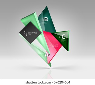 Vector glass triangles composition on grey 3d background. Abstract background for workflow layout, diagram, number options or web design