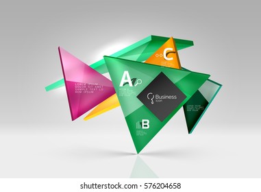 Vector glass triangles composition on grey 3d background. Abstract background for workflow layout, diagram, number options or web design