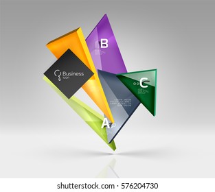 Vector glass triangles composition on grey 3d background. Abstract background for workflow layout, diagram, number options or web design