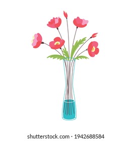 Vector glass vase with red flowers