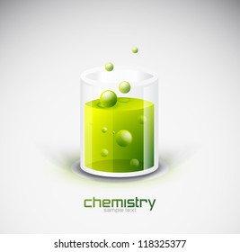 Vector de vidrio con líquido verde. Ilustración del concepto de química