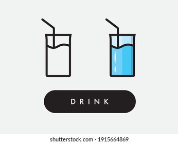 Vector de bebidas de agua con ilustración de icono de paja
