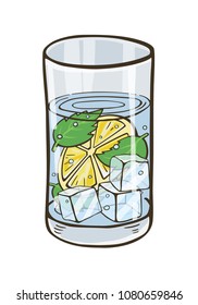 vector glass of water with lemon ice and mint