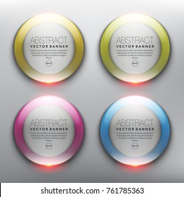Vector glass web banners with colorful frame. Glossy circle banners. Isolated on the white panel. Vector illustration. Eps10.