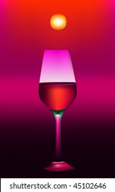 Vector glass with wine against the coming sun