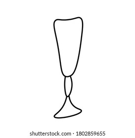 Vector de vidrio de vino con una línea negra. Comida simple e ilustración de la cocina al estilo doodle sobre un fondo blanco aislado dibujado a mano. Diseño para redes sociales, web, publicidad, banners, menús, recetas.