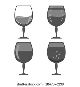 Vidrio vectorial de vino aislado en fondo blanco. Símbolo de Wineglass. Concepto de vidrio. Copa de licores. Vidrio. Silhouettes de vidrio. Icono de bebida.