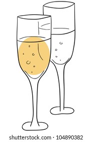 Vector glasses with champagne on a white background