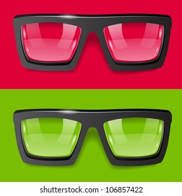 vector glasses green red background