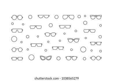 Vector glasses horizontal illustration or banner in thin line style on white background