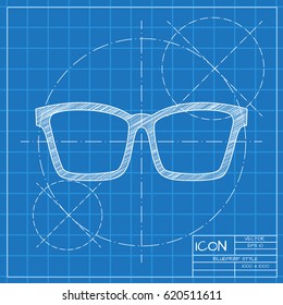 Vector Glasses Icon. Blueprint style. Fashion illustration