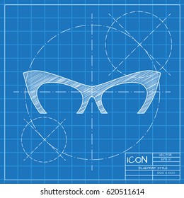 Vector Glasses Icon. Blueprint style. Fashion illustration