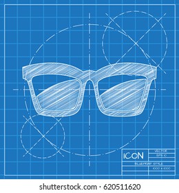 Vector Glasses Icon. Blueprint style. Fashion illustration