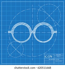 Vector Glasses Icon. Blueprint style. Fashion illustration