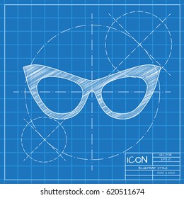 Vector Glasses Icon. Blueprint style. Fashion illustration