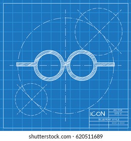 Vector Glasses Icon. Blueprint style. Fashion illustration